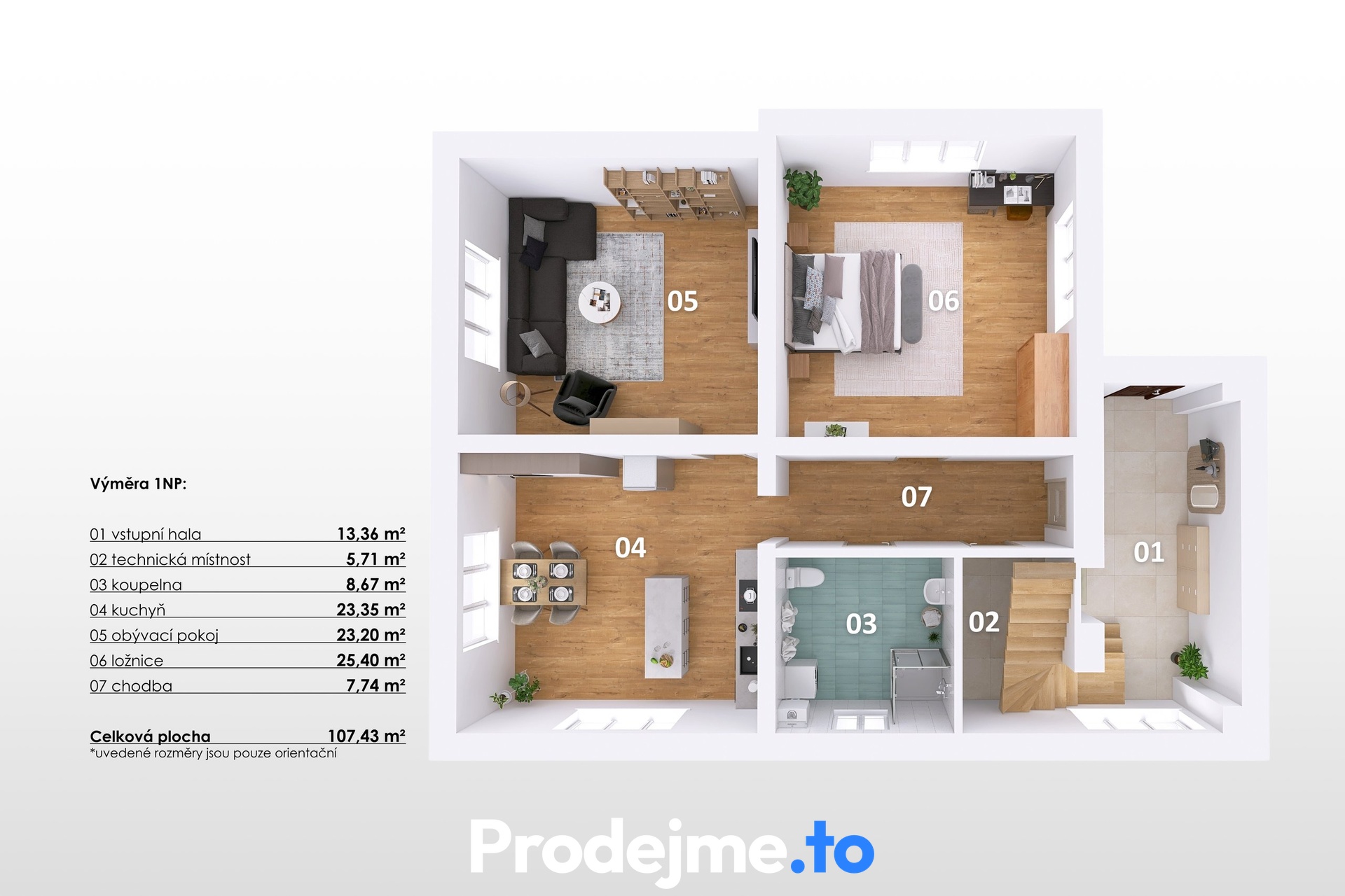 3D půdorys - 1.NP